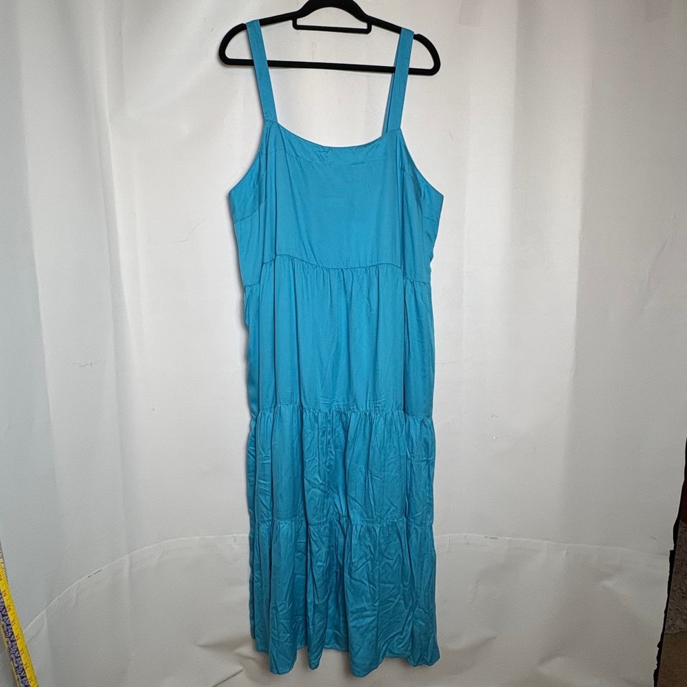 NWT The Drop Britt Tiered Maxi Dress Ocean Blue 2X Tencel Lyocell Summer